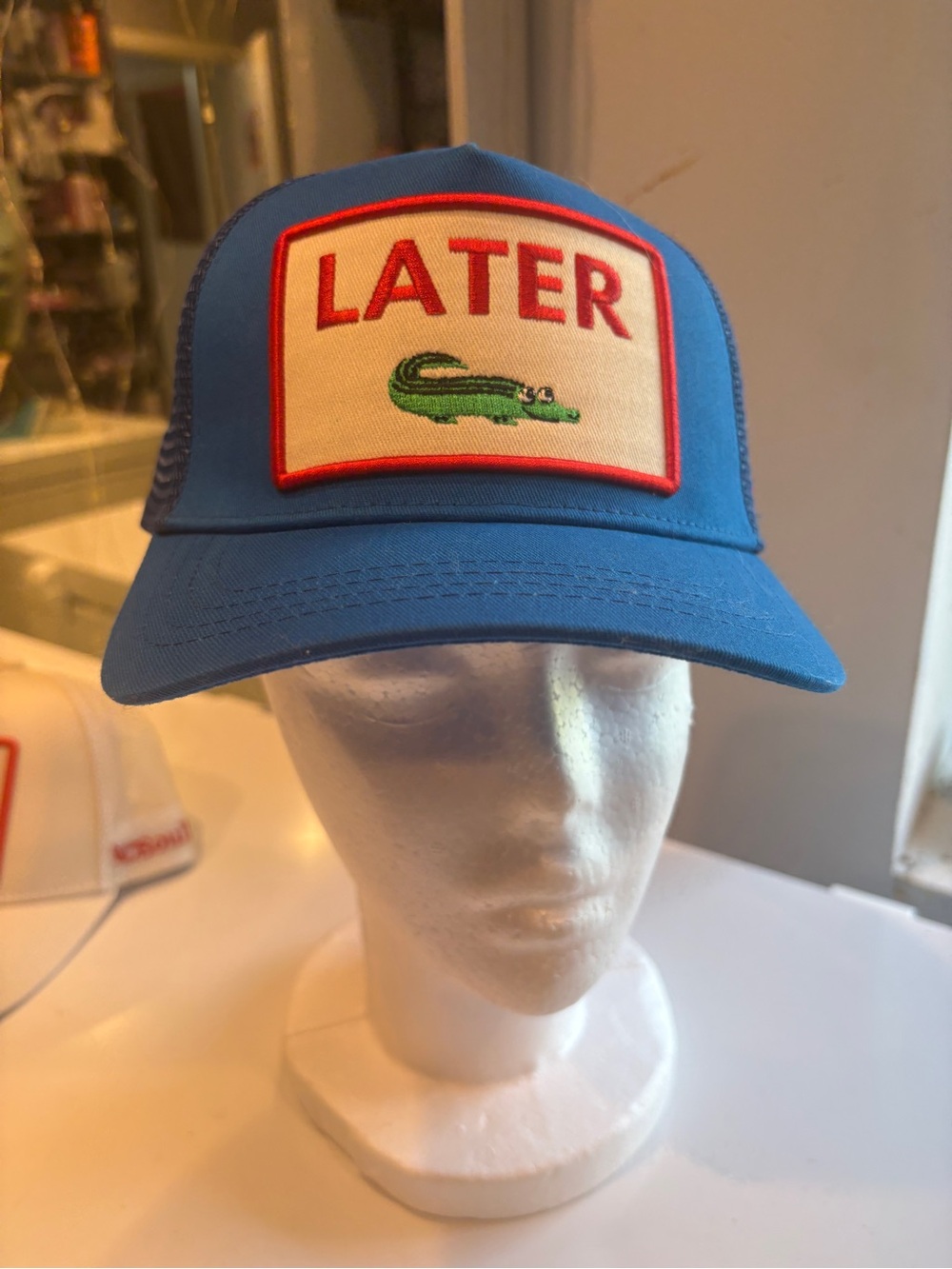 Blue 'Later' Trucker Hat with Green Alligator Patch